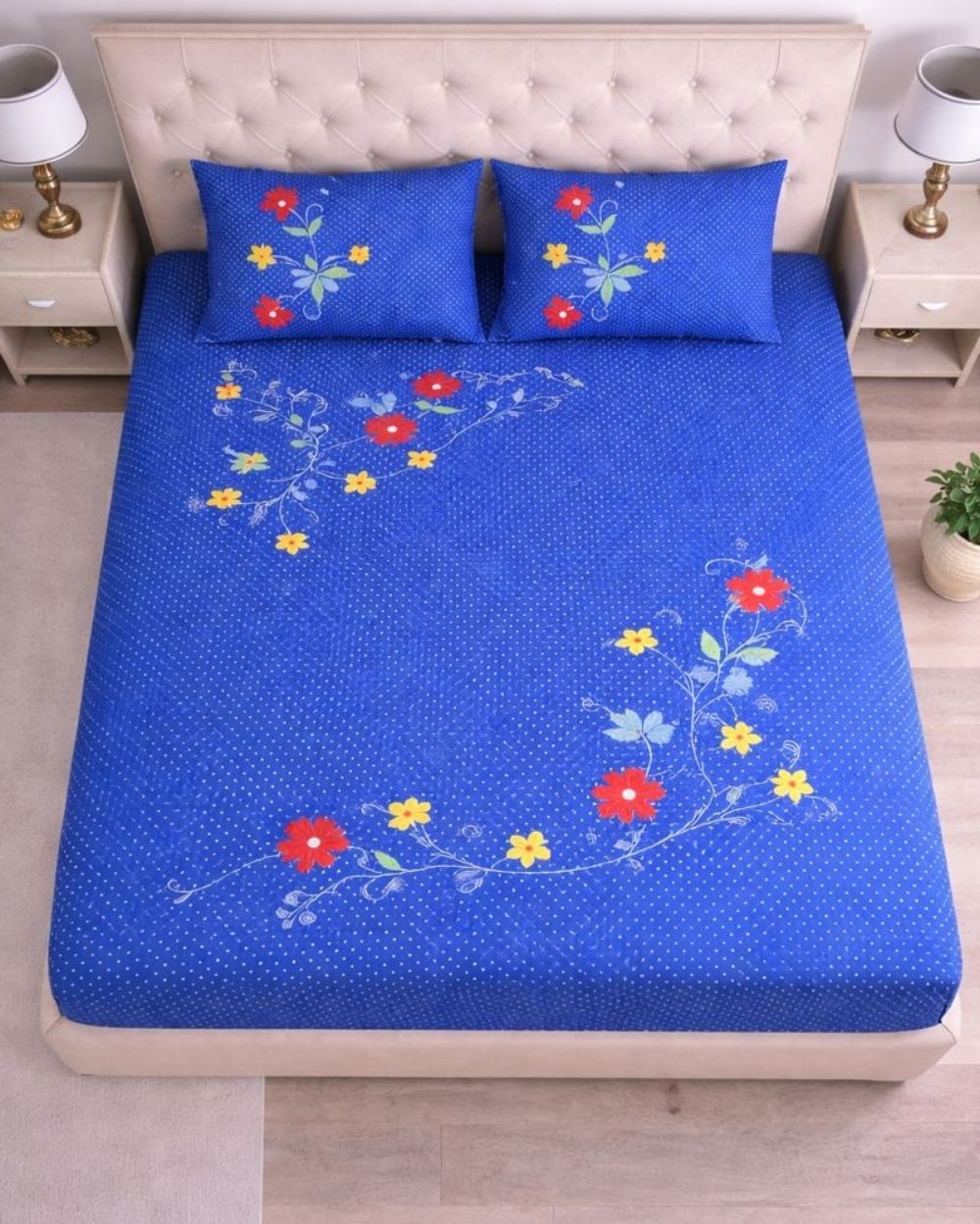 Priya| Budget Cotton Queen Sheet Set (6ft x 7ft)| Blue