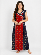 Pure Cotton Sleeveless designer Nighty | Red
