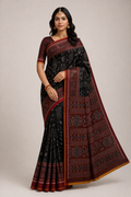 Pure Cotton Ajrak Print Saree | Black