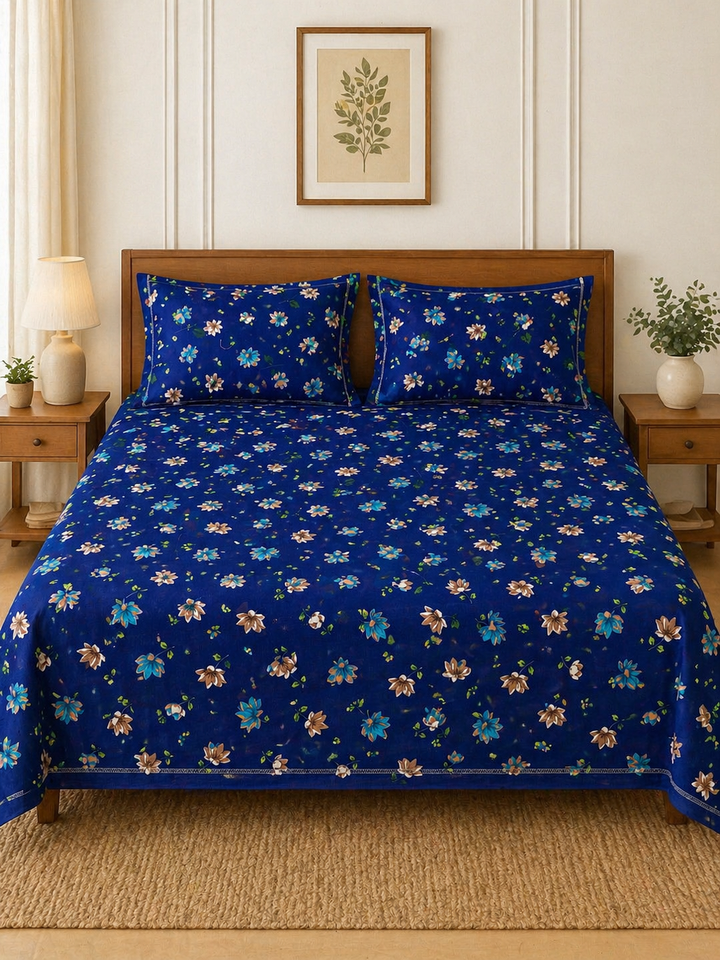 SUPER SATAN| 9x9' Premium Sateen Cotton King Bed sheet | Blue