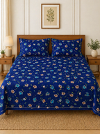 SUPER SATAN| 9x9' Premium Sateen Cotton King Bed sheet | Blue