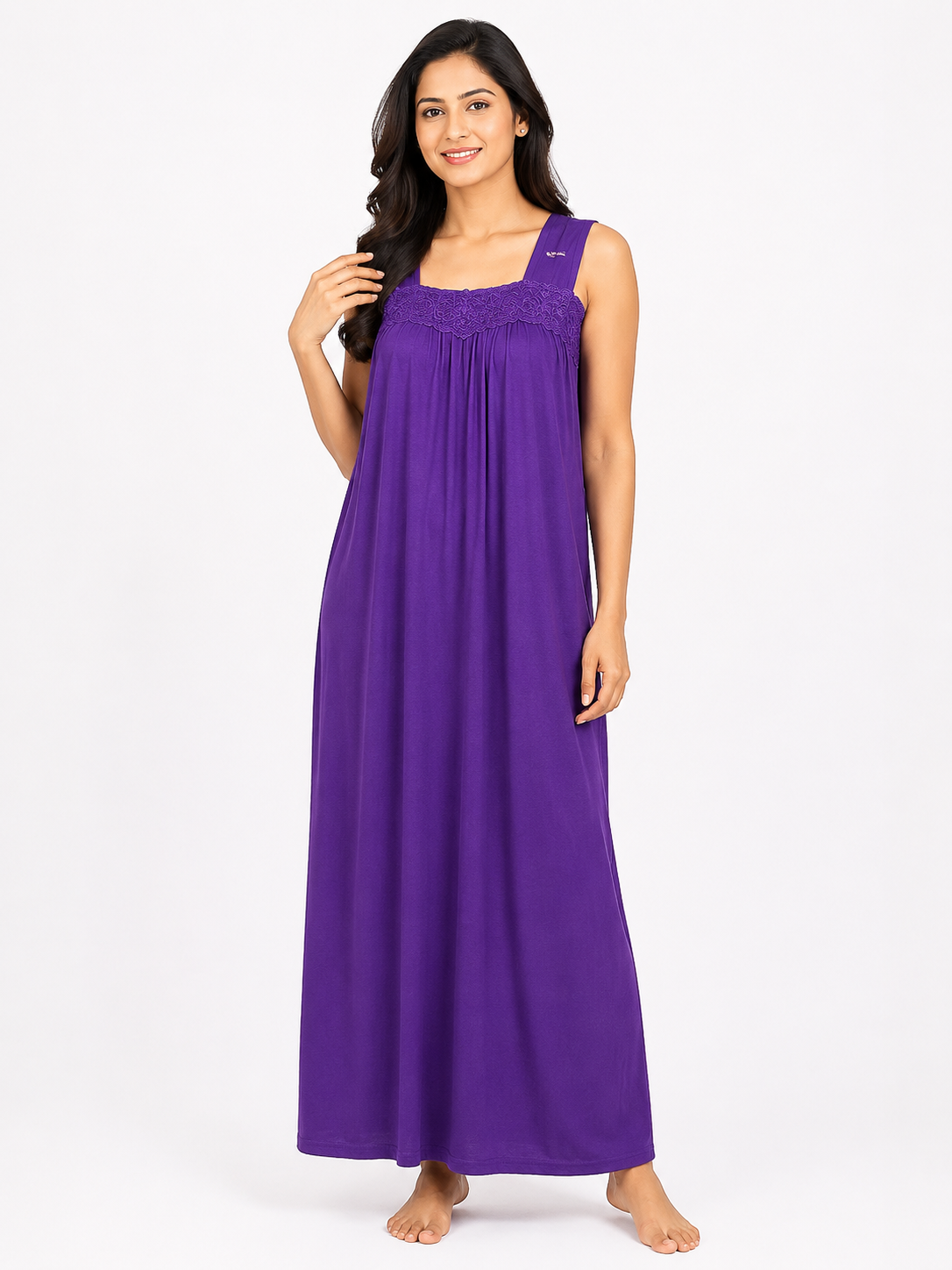 Genji Cotton Sleeveless Allen Cut Nighty | Purple