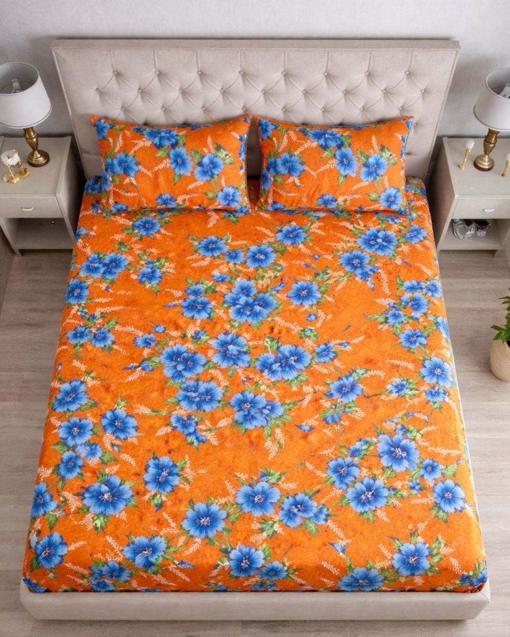 Priya| Budget Cotton Queen Sheet Set (6ft x 7ft)|Orange