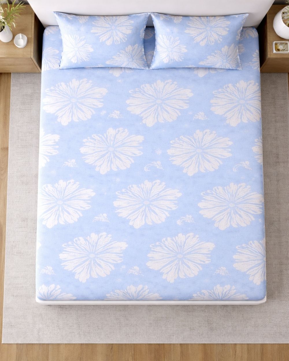 Sunflower (7x9ft)| Pure Cotton King Bedsheet - Sky Blue