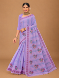 Pure Cotton Stitch work Saree| Lavender blue
