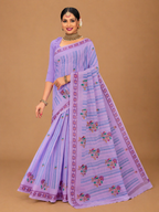 Pure Cotton Stitch work Saree| Lavender blue