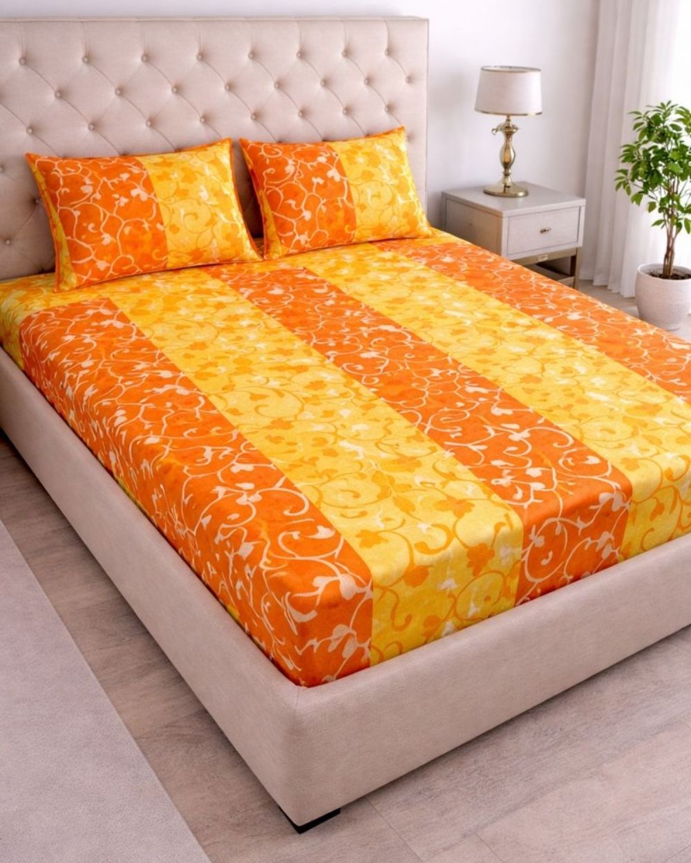 Priya| Budget Cotton Queen Sheet Set (6ft x 7ft)|Yellow