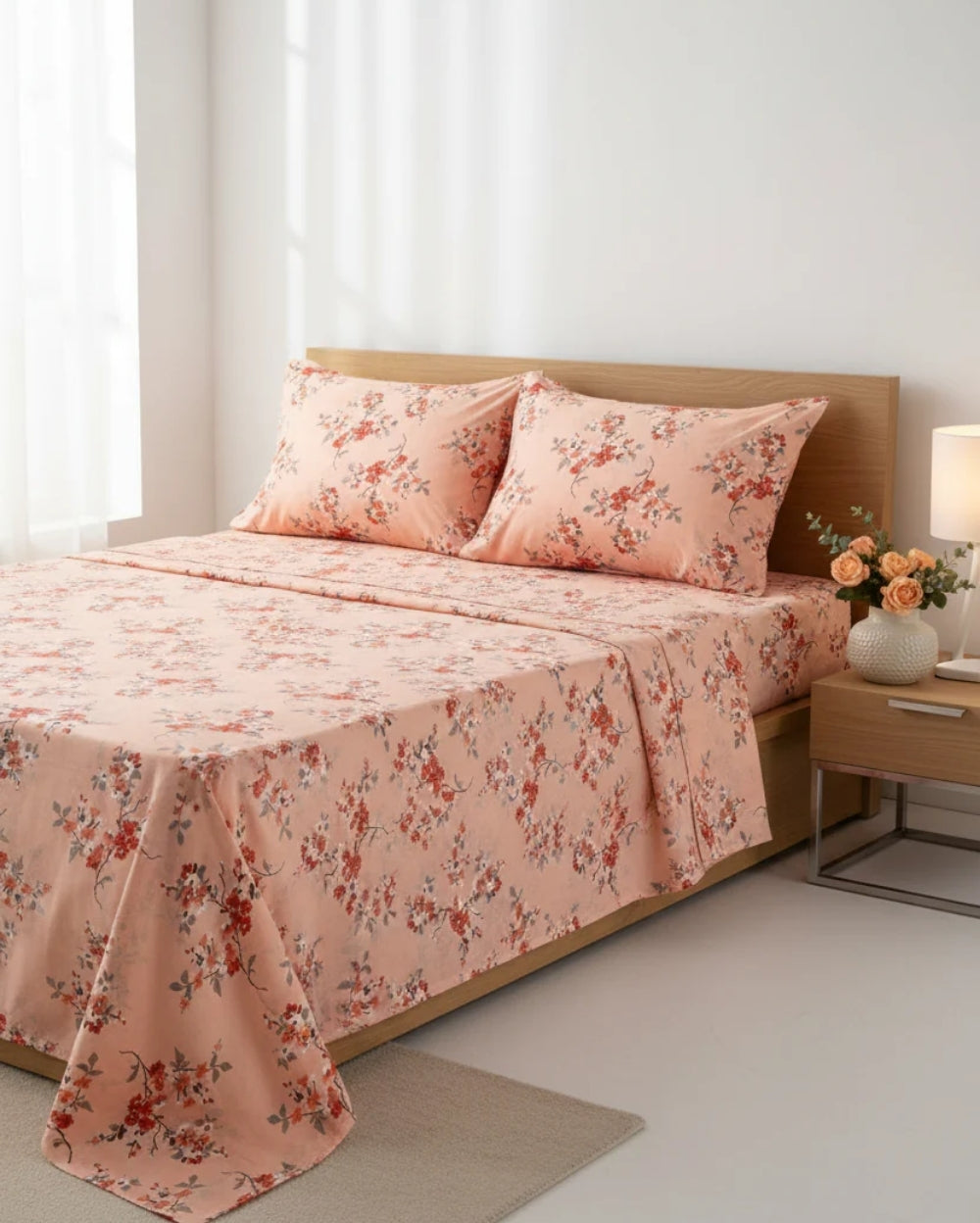 Medium| Pure Cotton Double Sheet Set (5ft x 7ft) + 2 Pillow Covers | White