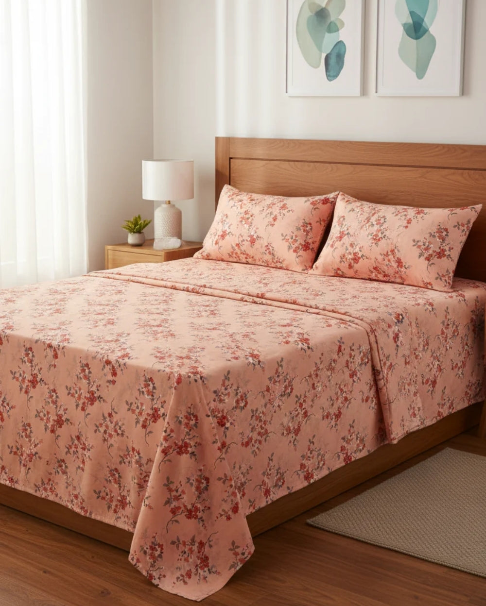 Medium| Pure Cotton Double Sheet Set (5ft x 7ft) + 2 Pillow Covers | White