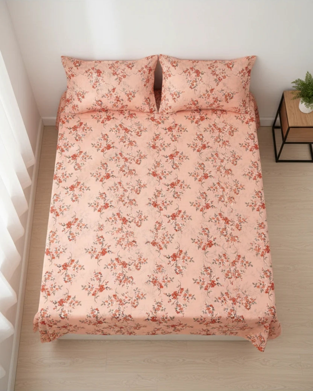 Medium| Pure Cotton Double Sheet Set (5ft x 7ft) + 2 Pillow Covers | White