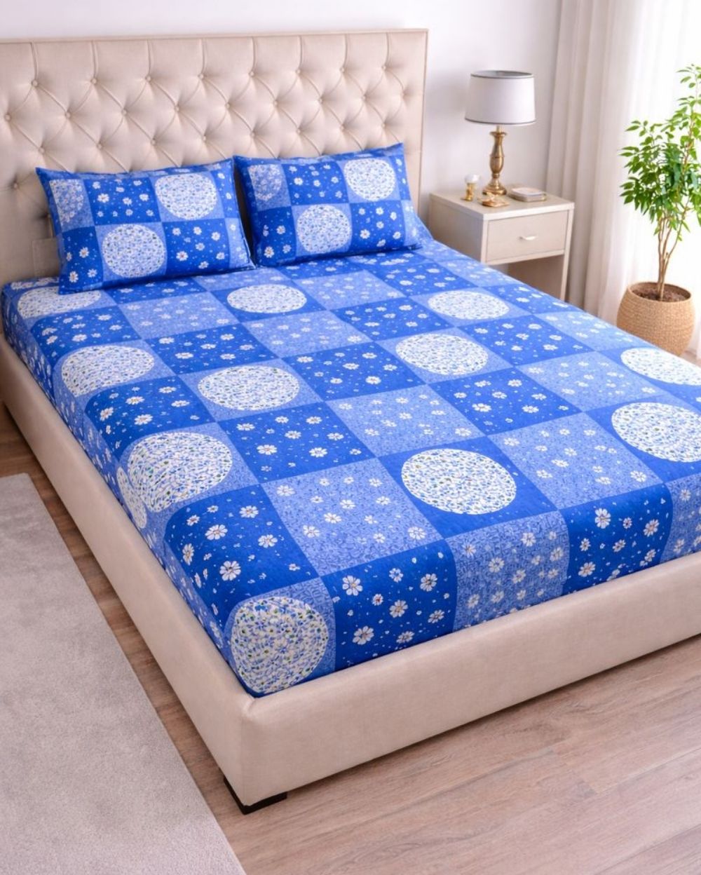 Priya| Budget Cotton Queen Sheet Set (6ft x 7ft)| Blue