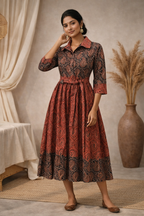 XL Size| Cotton Azrak Printed Frock Pattern Collar Gown/one piece| Black