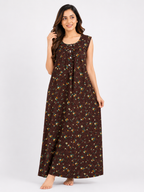 Pure Cotton Sleeveless Nighty | Brown