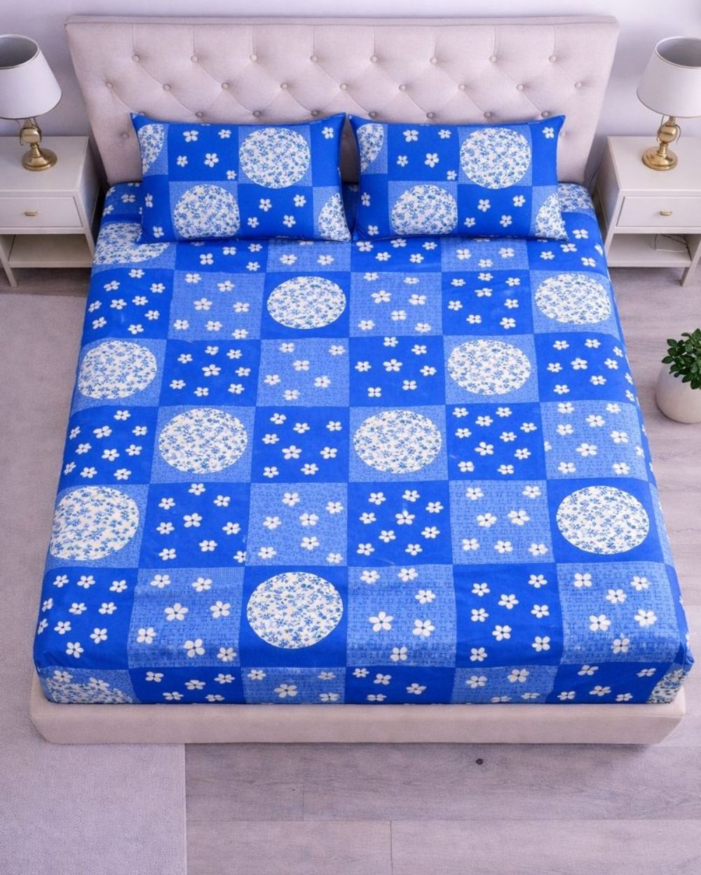 Priya| Budget Cotton Queen Sheet Set (6ft x 7ft)| Blue