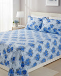 Medium| Pure Cotton Double Sheet Set (5ft x 7ft) + 2 Pillow Covers | Blue