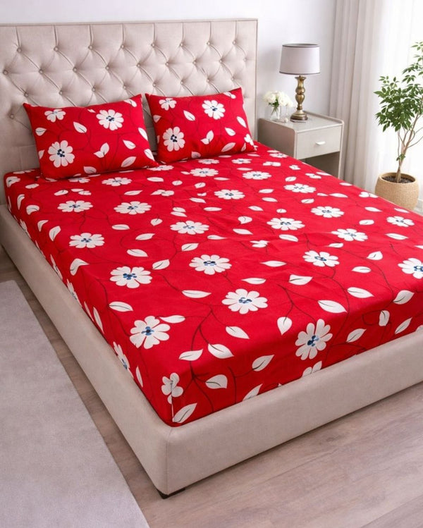 Priya| Budget Cotton Queen Sheet Set (6ft x 7ft)| Red