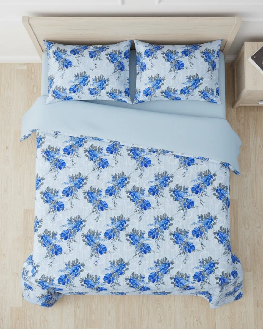 Medium| Pure Cotton Double Sheet Set (5ft x 7ft) + 2 Pillow Covers | Blue