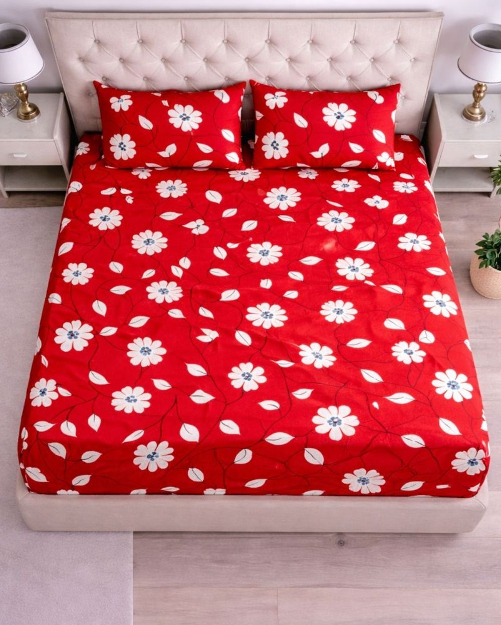 Priya| Budget Cotton Queen Sheet Set (6ft x 7ft)|Red