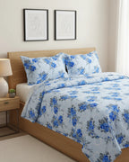 Medium| Pure Cotton Double Sheet Set (5ft x 7ft) + 2 Pillow Covers | Blue