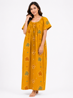 Pure Cotton Half Sleeve Nighty | Yellow