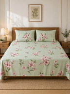 SATAN| Premium Sateen Cotton King Sheet Set (7.5 x 9 ft) | Pista Green
