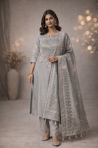 XL SIZE| Premium Silk 3 Pieces Stitched Kurti/Salwar Suit| Grey