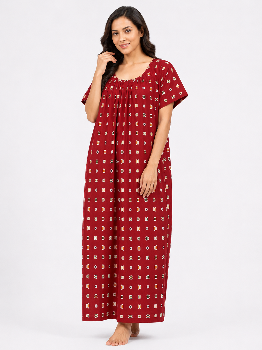 Pure Cotton Half Sleeve Nighty | Red