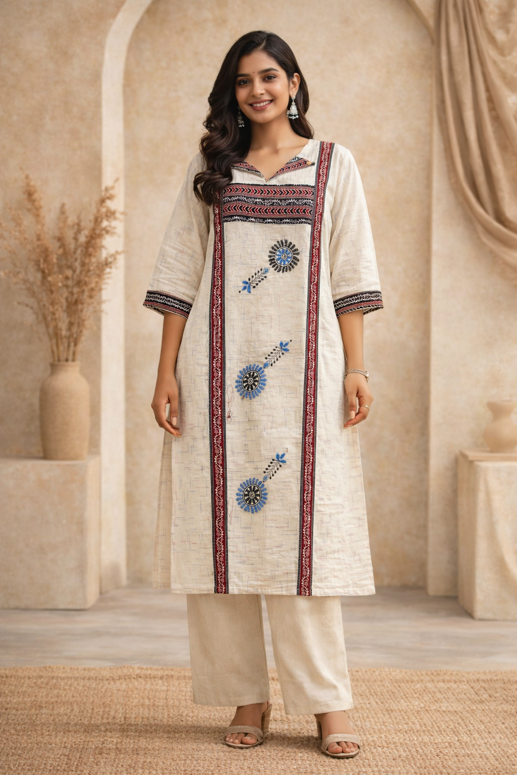 XL Size|Cotton Stitched Designer Kurti | White