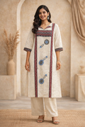 XL Size|Cotton Stitched Designer Kurti | White