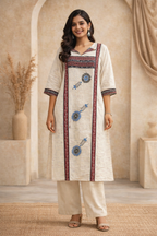 XL Size|Cotton Stitched Designer Kurti | White