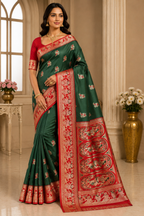Premium Sawrnachuri Silk Saree| Bottle Green