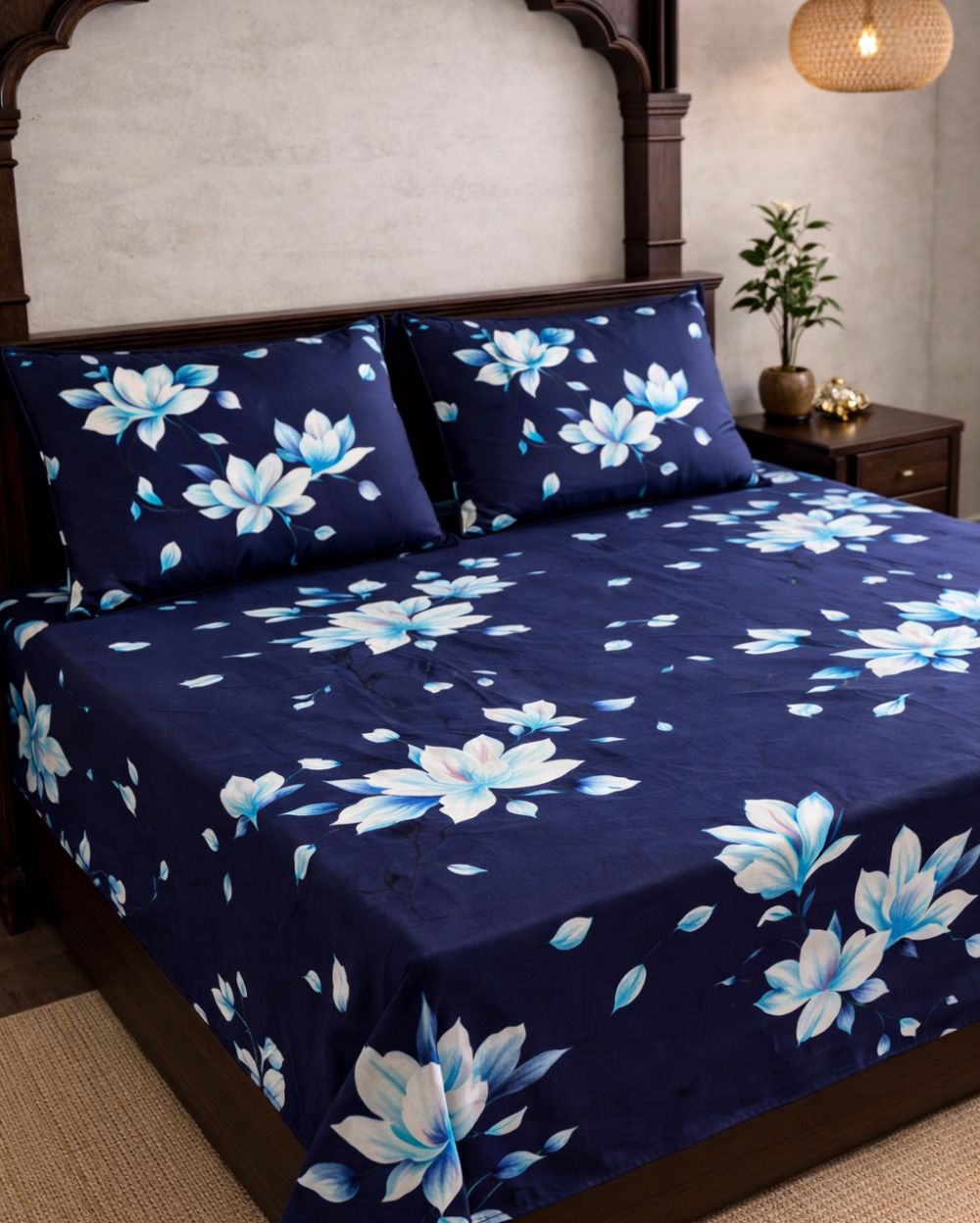 SUPER SATAN| 9x9' Premium Sateen Cotton King Bedsheet| Navy Blue