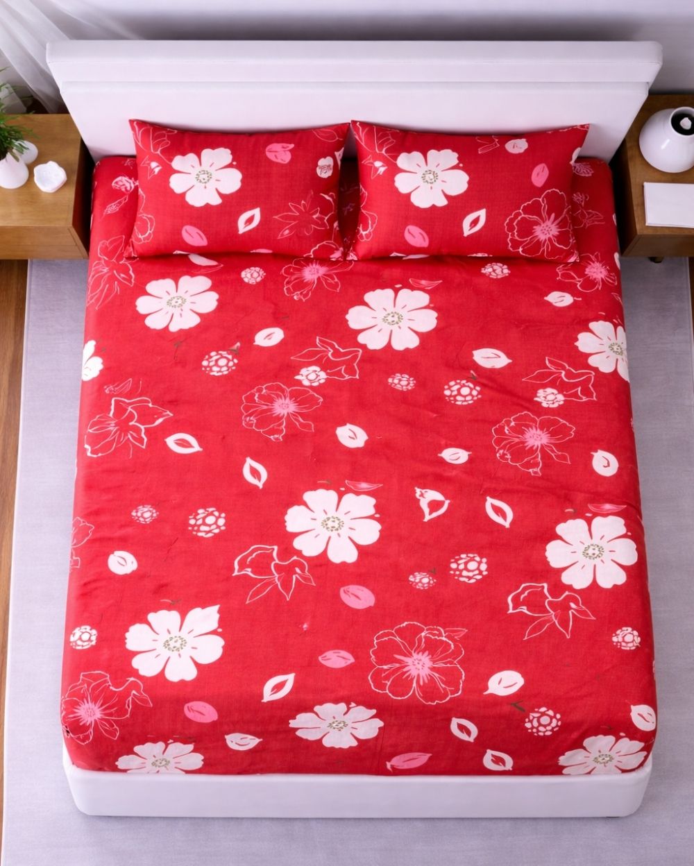Sunflower (7x9ft)| Pure Cotton King Bedsheet - Red