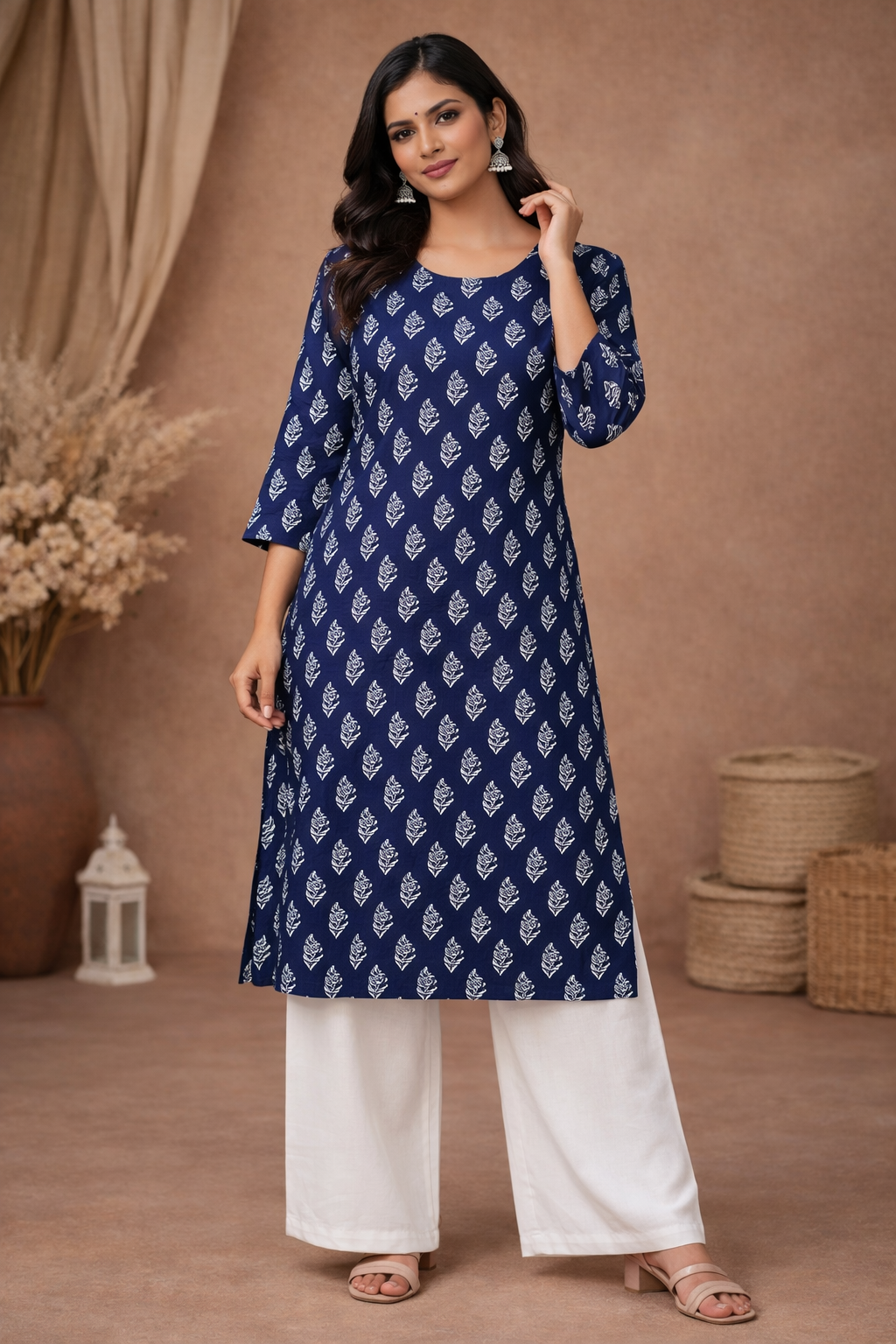 3XL Size| Basic Cotton Printed Kurti | Blue