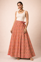 Ladies Cotton Printed Wrapper Skirt| Peach
