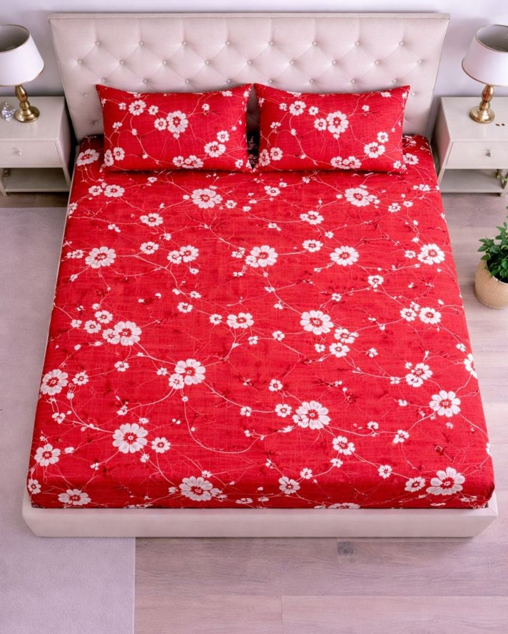 Priya| Budget Cotton Queen Sheet Set (6ft x 7ft)| Red