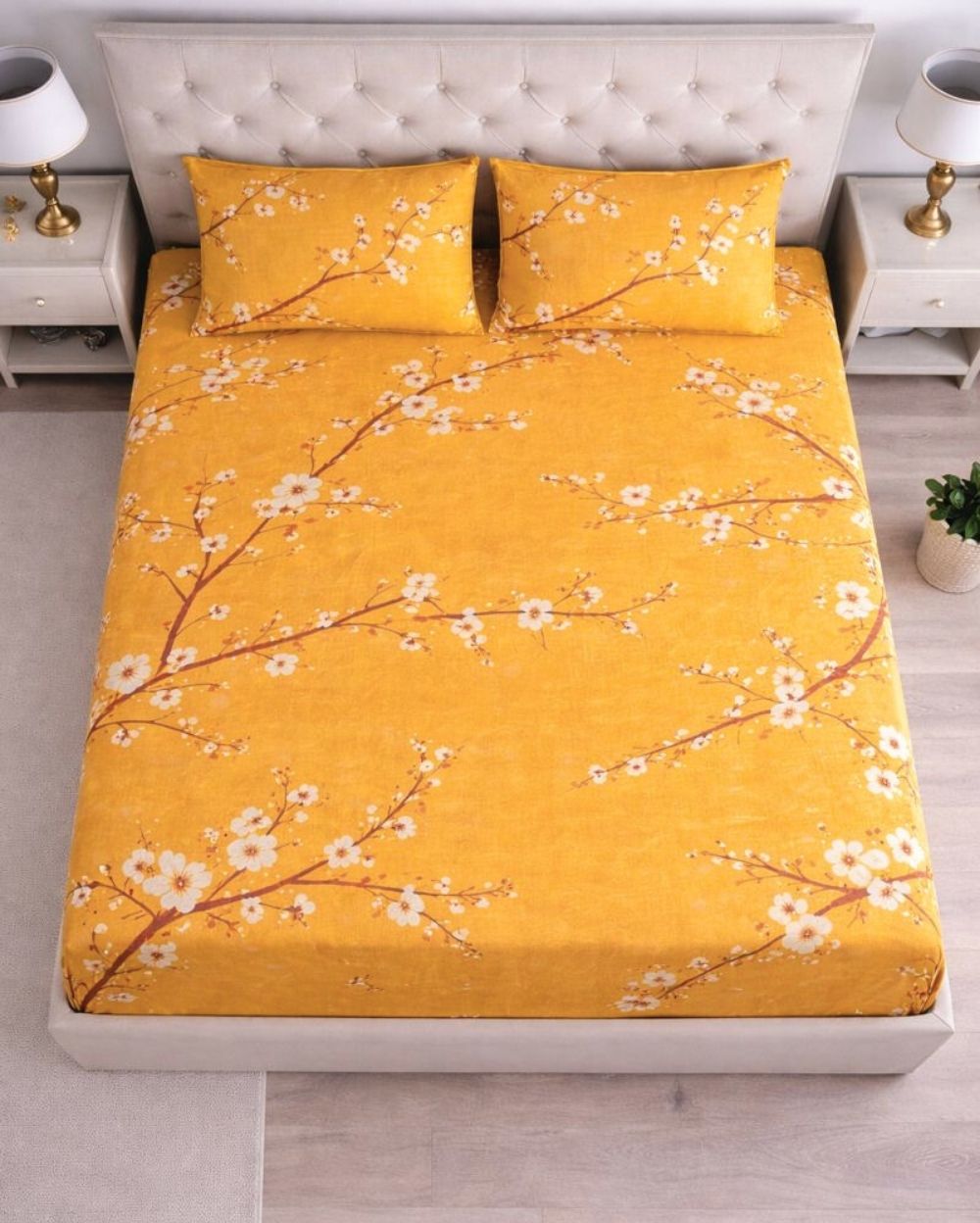Priya| Budget Cotton Queen Sheet Set (6ft x 7ft)|Yellow