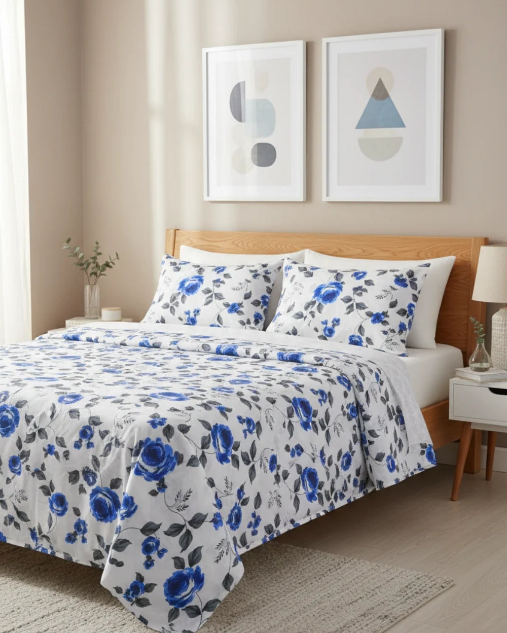 Medium| Pure Cotton Double Sheet Set (5ft x 7ft) + 2 Pillow Covers | White