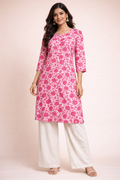 XXL Size|Basic Cotton Printed Kurti | Pink