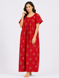 Pure Cotton Half Sleeve Nighty | Red
