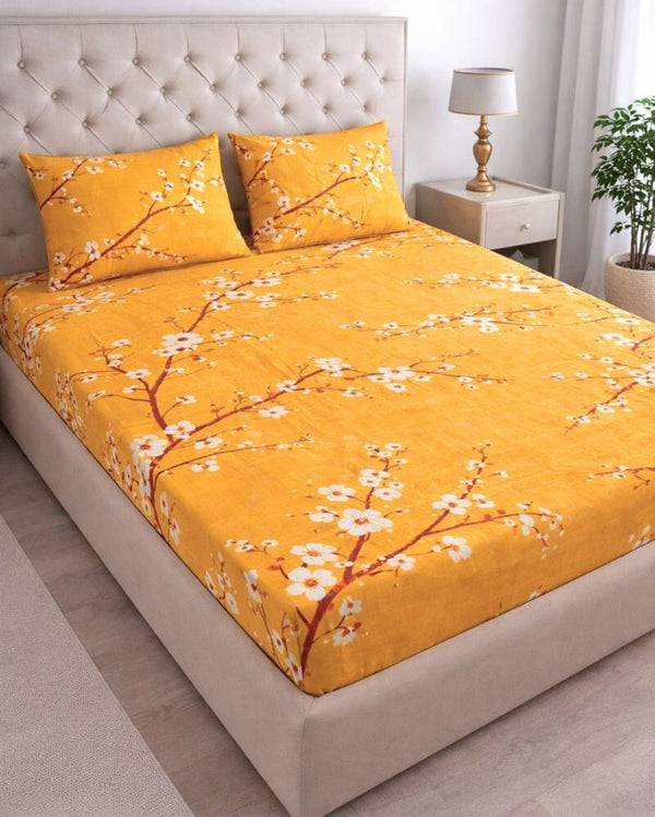 Priya| Budget Cotton Queen Sheet Set (6ft x 7ft)|Yellow