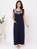 Pure Cotton Sleeveless designer Nighty | Blue