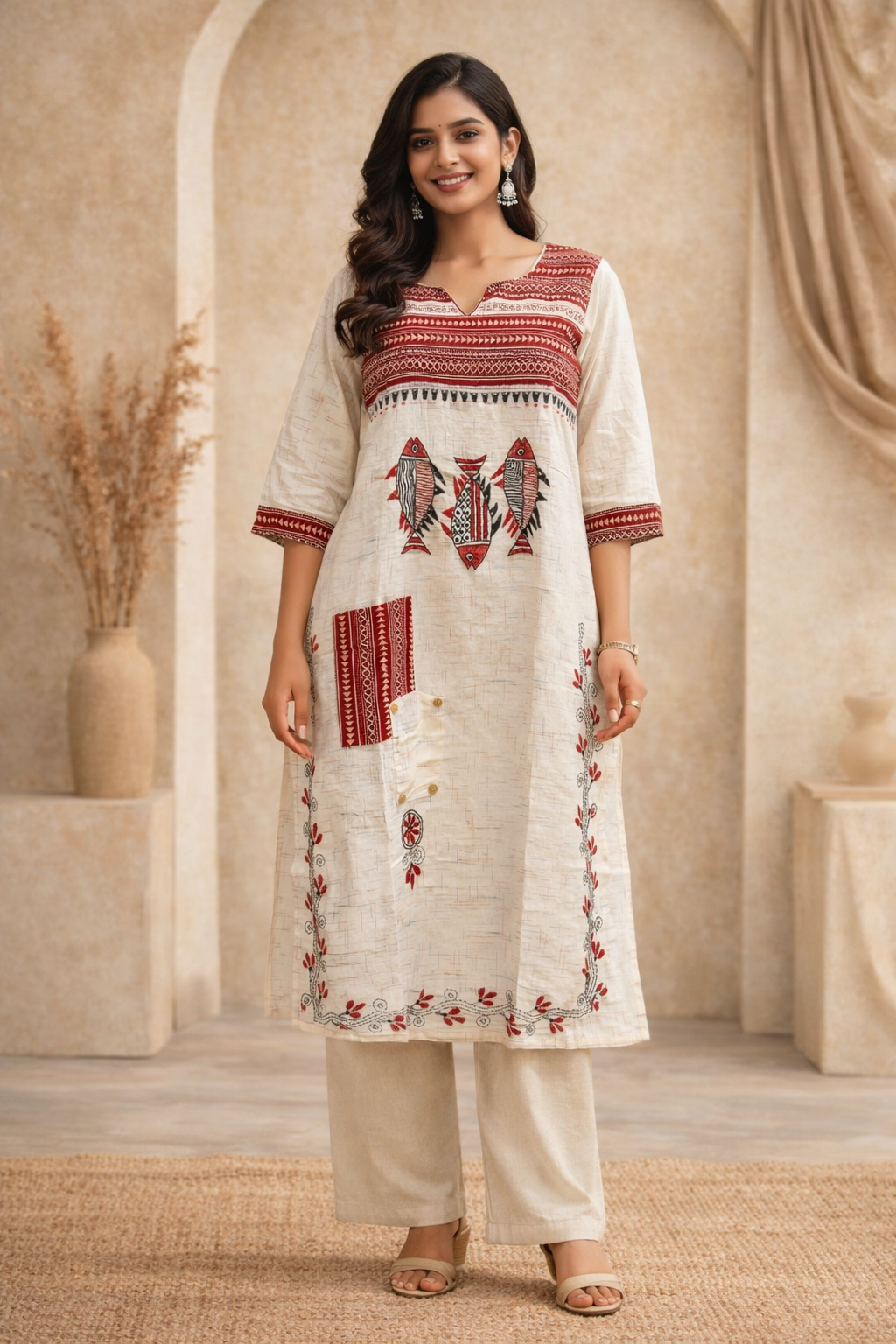 XXL Size|Cotton Stitched Designer Kurti | White
