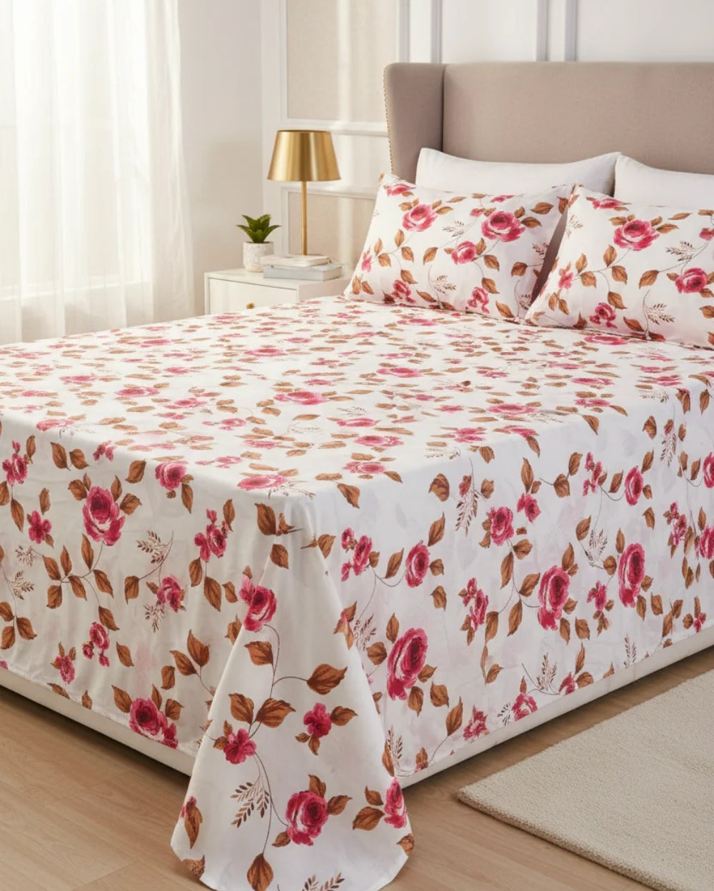 Medium| Pure Cotton Double Sheet Set (5ft x 7ft) + 2 Pillow Covers | White