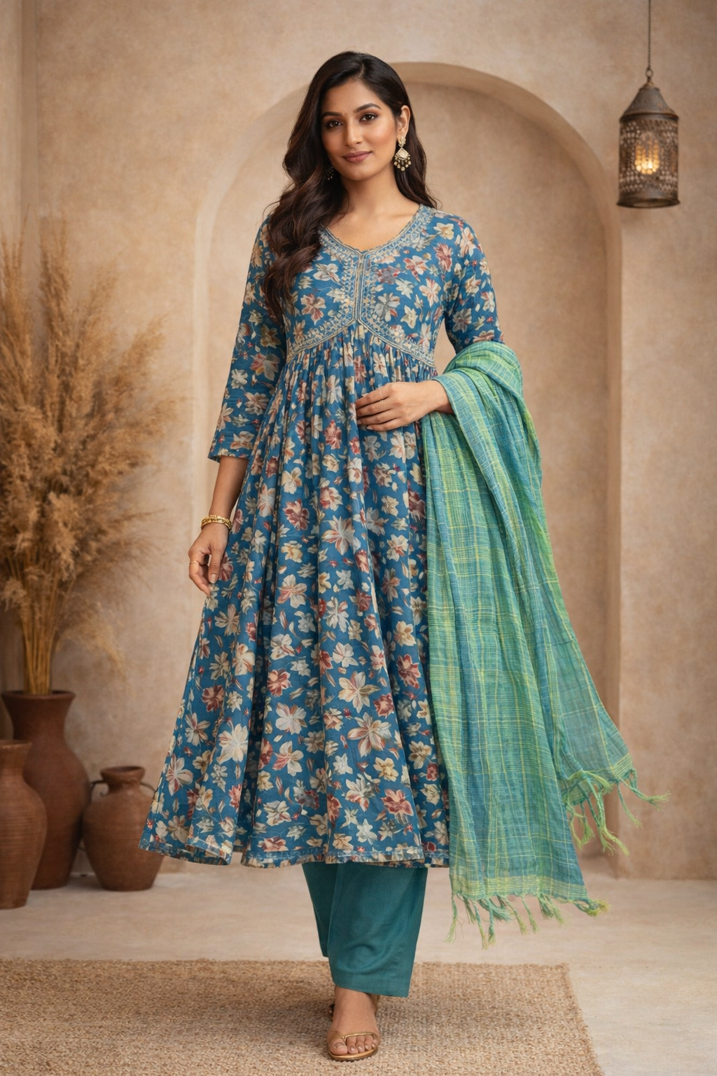 L SIZE| Premium Silk Alia Cut 3 Pieces Stitched Kurti/Salwar Suit| Blue