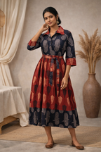 L Size| Cotton Azrak Printed Frock Pattern Collar Gown/one piece| Black