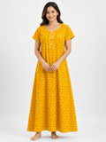 XXL Size| Pure Cotton Round Neck Sleeve Nighty | Yellow
