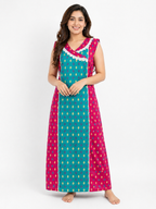 Pure Cotton Sleeveless designer Nighty | Blue