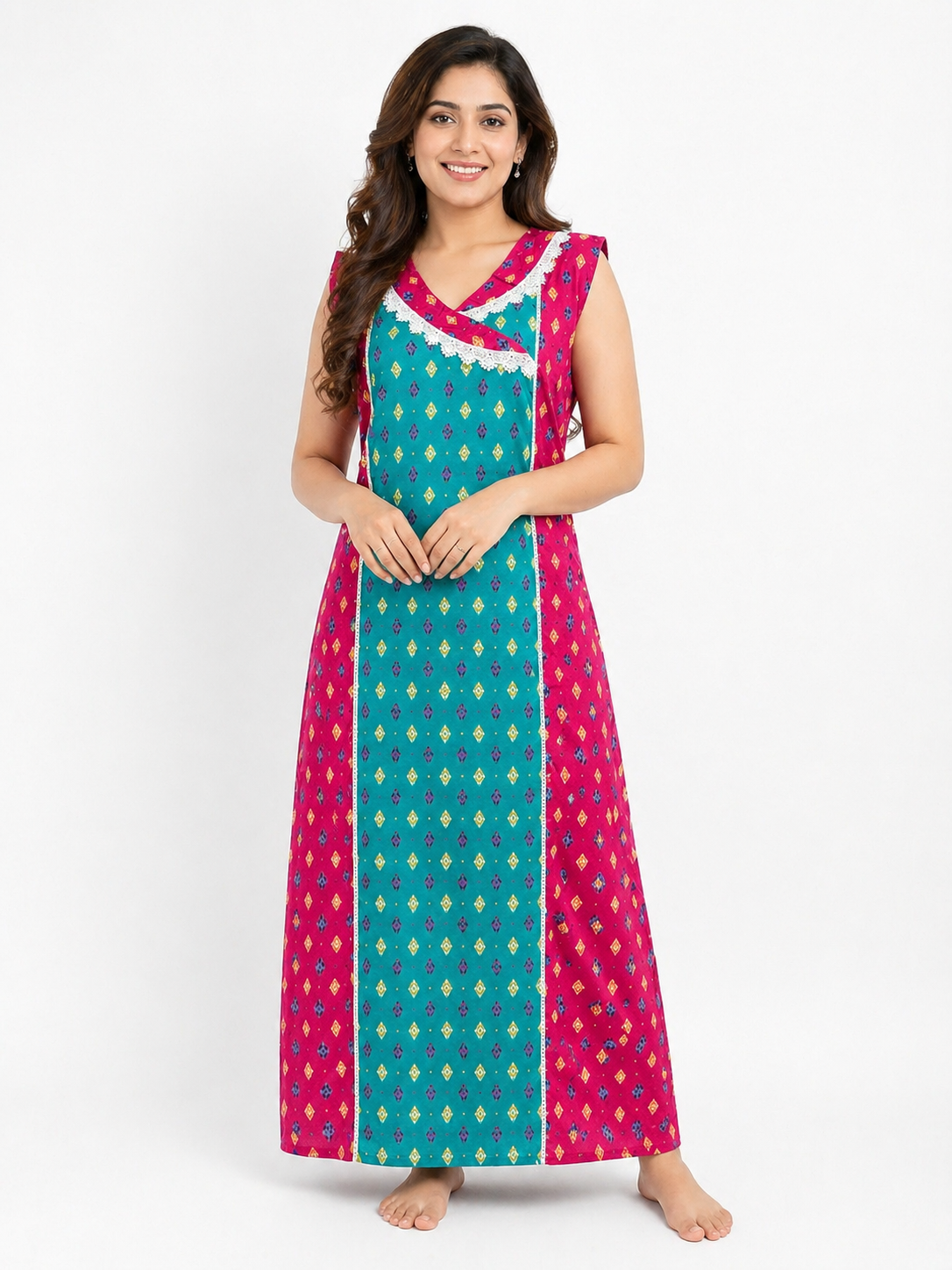 Pure Cotton Sleeveless designer Nighty | Blue