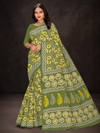 Bagru Cotton Printed Saree| Green